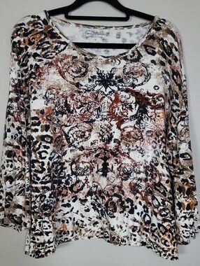 Jane Ashley Beaded Sequin Patterned Shirt Size 1X Wearable Art 90s Grunge
